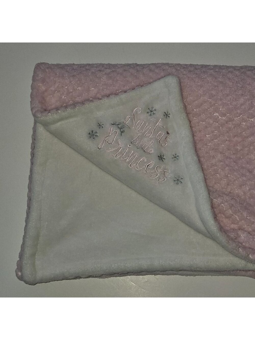 Baby Essentials Santa's Little Princess Baby Blanket Pink Waffle White Fleece